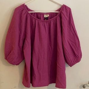 Purple/Pink Denim Top with Puff Sleeves-Size XL